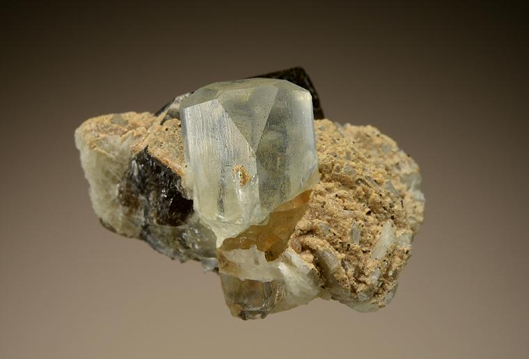 TOPAZ with QUARTZ var. Smoky on ALBITE
